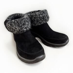 Skechers Black Ankle Boots with Gray Knit Cuff